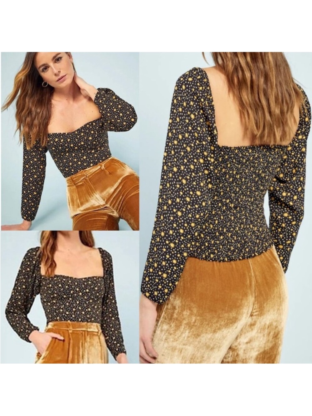 Reformation Marjorie Top Carolina Black Yellow